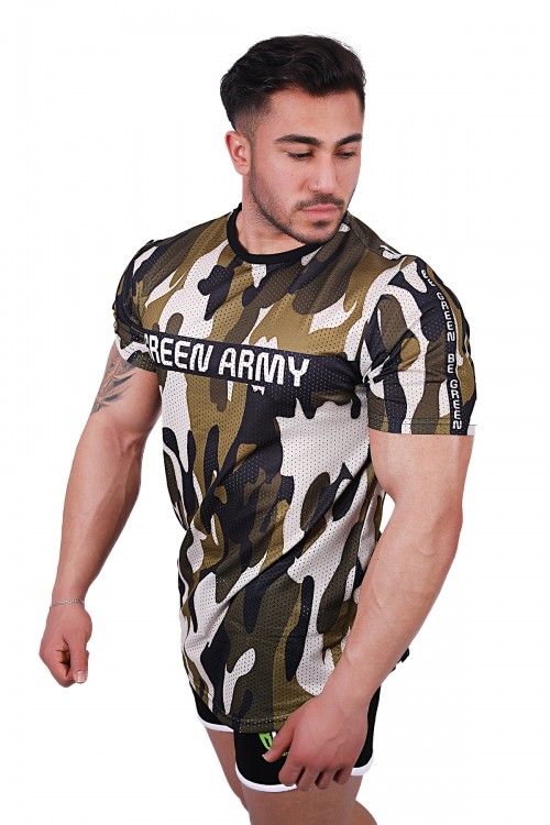 Green Army Camouflage File T-Shirt (Yeşil)