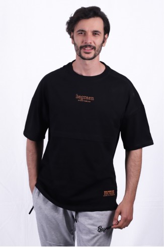 Street Style Oversize / Siyah-Turuncu Baskı